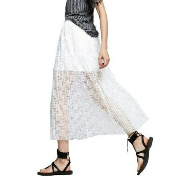 NWT POL Boho Pleated Floral Lace Overlay Midi Skirt - Picture 3 of 7